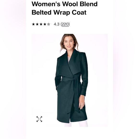 Cole Haan Wool Blend wrap Coat in dark green - Picture 1 of 10